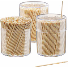 GUSTO [1500 Compte] Cure-dents en Bois de Bambou Ronds à Pointe Unique