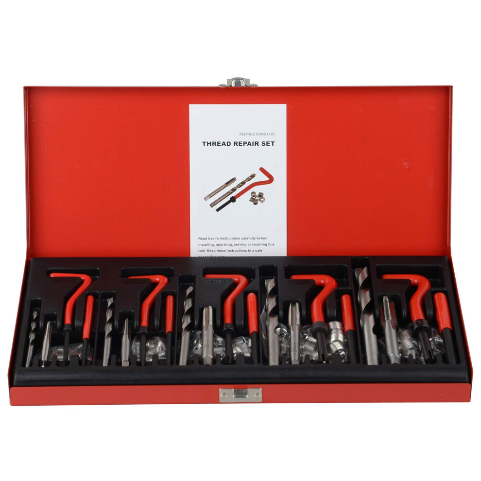 Dayuan 131Pcs Helicoil Metric Thread Repair Kit Hss Drill Thread Insert Repair Tool M5 M6 M8 M10 M12 Red 710627034097