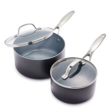 Greenpan Valencia Pro Hard Aniodized Zdrowe ceramiczne nonstick 2QT i 3QT Rondel Pot Set z pokrywkami bez zmywarki do zmywarki bez zmywarki PFAS