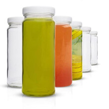 Bouteilles en verre de 16oz avec couvercles - Pack de 6 Bouteilles en verre pour jus, smoothies, stockage