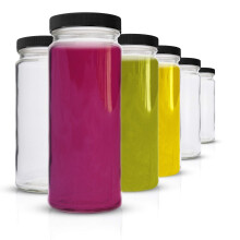 Bouteilles en Verre Transparent - Pack de 6 Grande Ouverture avec Couvercles pour Jus et Smoothies - 16 oz