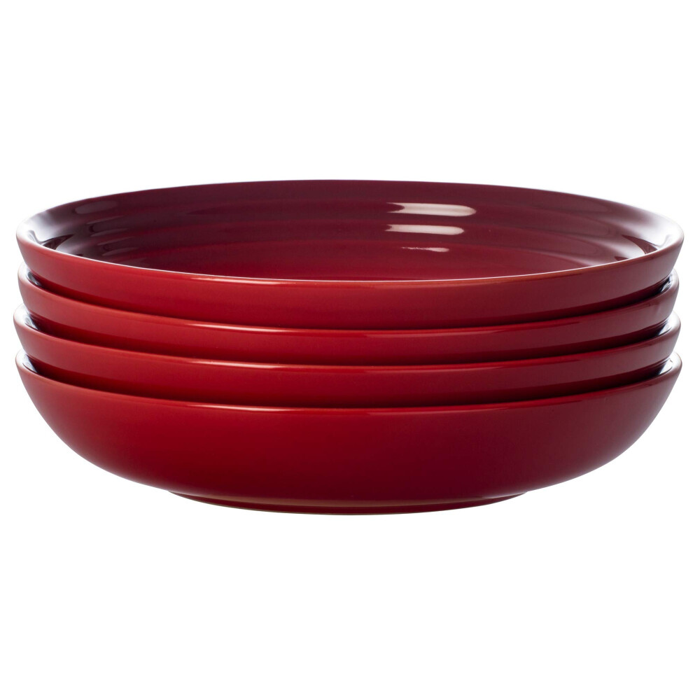 Le Creuset Stoneware Set of 4 Pasta Bowls  8.5"" each  Cerise