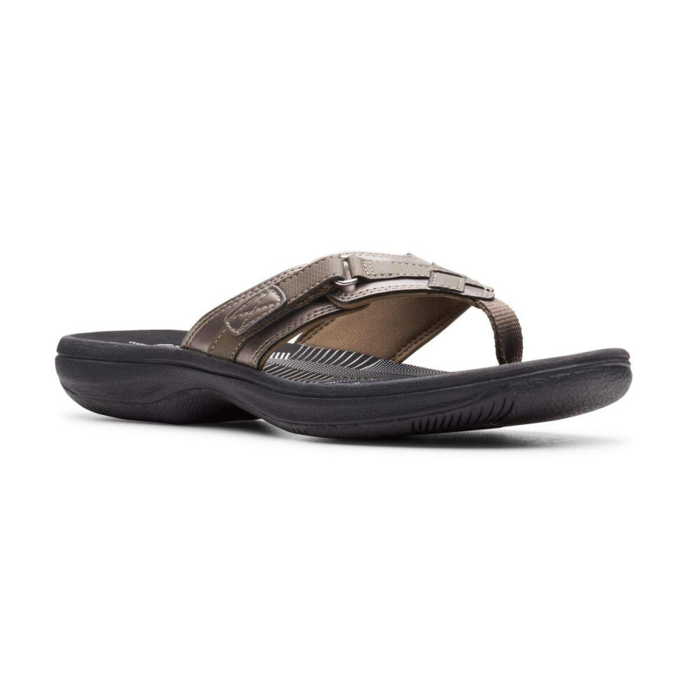 Clarks Women's Breeze Sea Flip-Flop  Pewter Synthetic/Black Sole  10