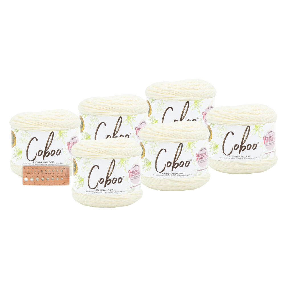 Lion Brand Yarn - Coboo 6 Pack with Needle Gauge (Vanilla Blossom)