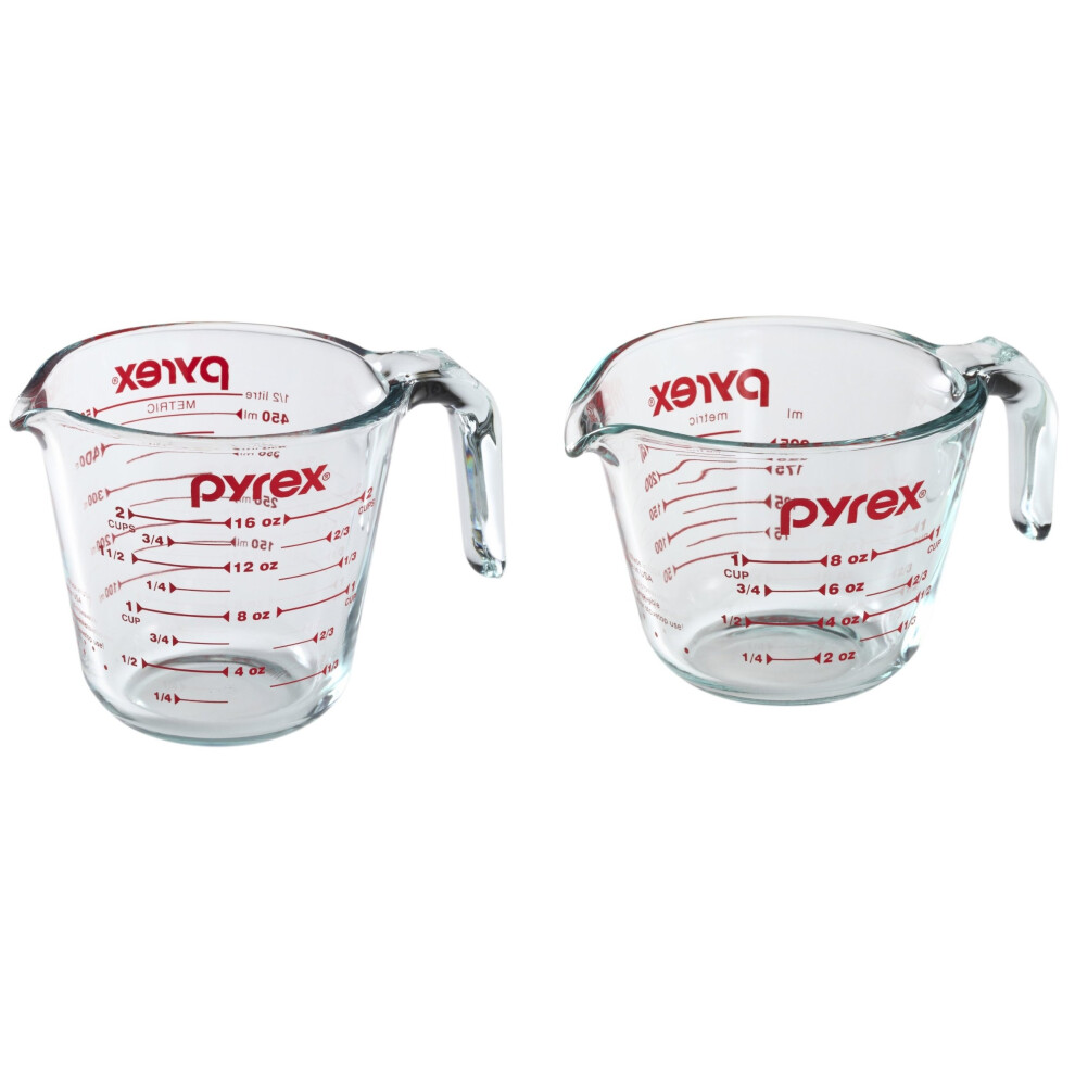 Pyrex Prepware Measuring Cup  Clear with Red Measurements  Duo Set  1-