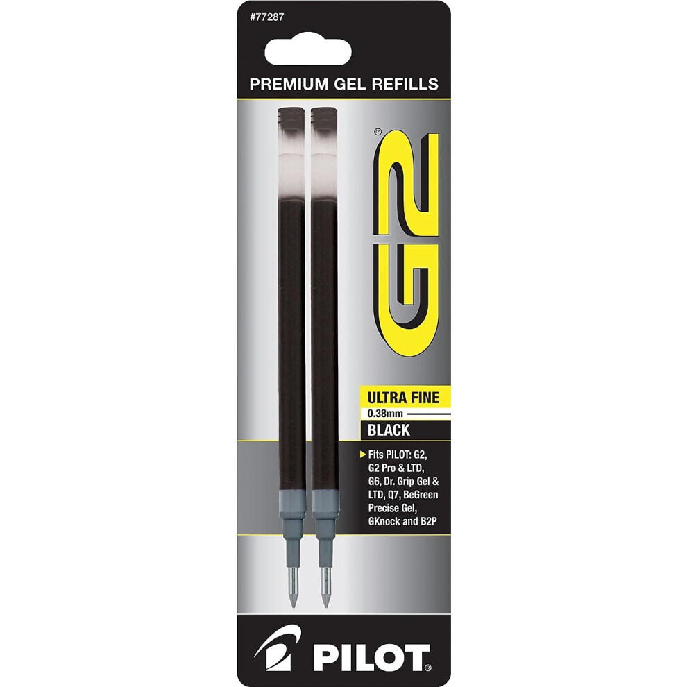 Pilot  G2 Gel Ink Refills  Ultra Fine Point 0.38 mm  Black  Pack of 2