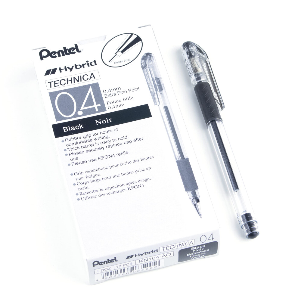 Pentel Arts Hybrid Technica 0.4 mm Pen  Ultra Fine Point  Black Ink  B