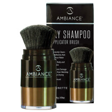 Ambiance Natural Dry Shampoo Powder & Brush for Dark Hair - Non Aerosol Travel Size Brunette Tinted Shampoo - Non Toxic, Benzene Free - Volumizing, Re