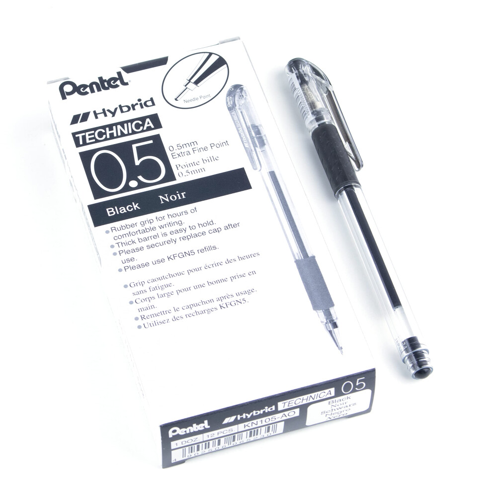 Pentel Arts Hybrid Technica 0.5 mm Pen  Extra Fine Point  Black Ink  B