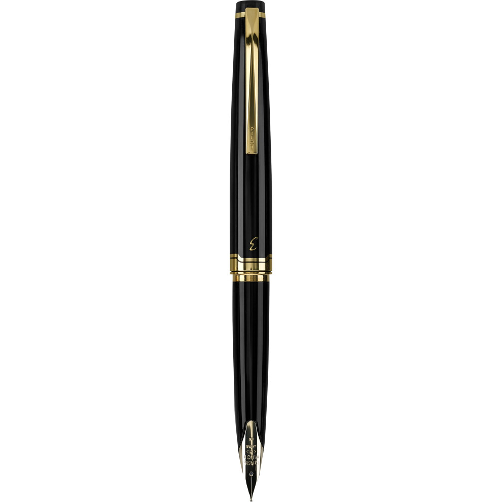 Pilot E95s Fountain Pen  Black Barrel with Gold Accents  Fine Nib  Blu