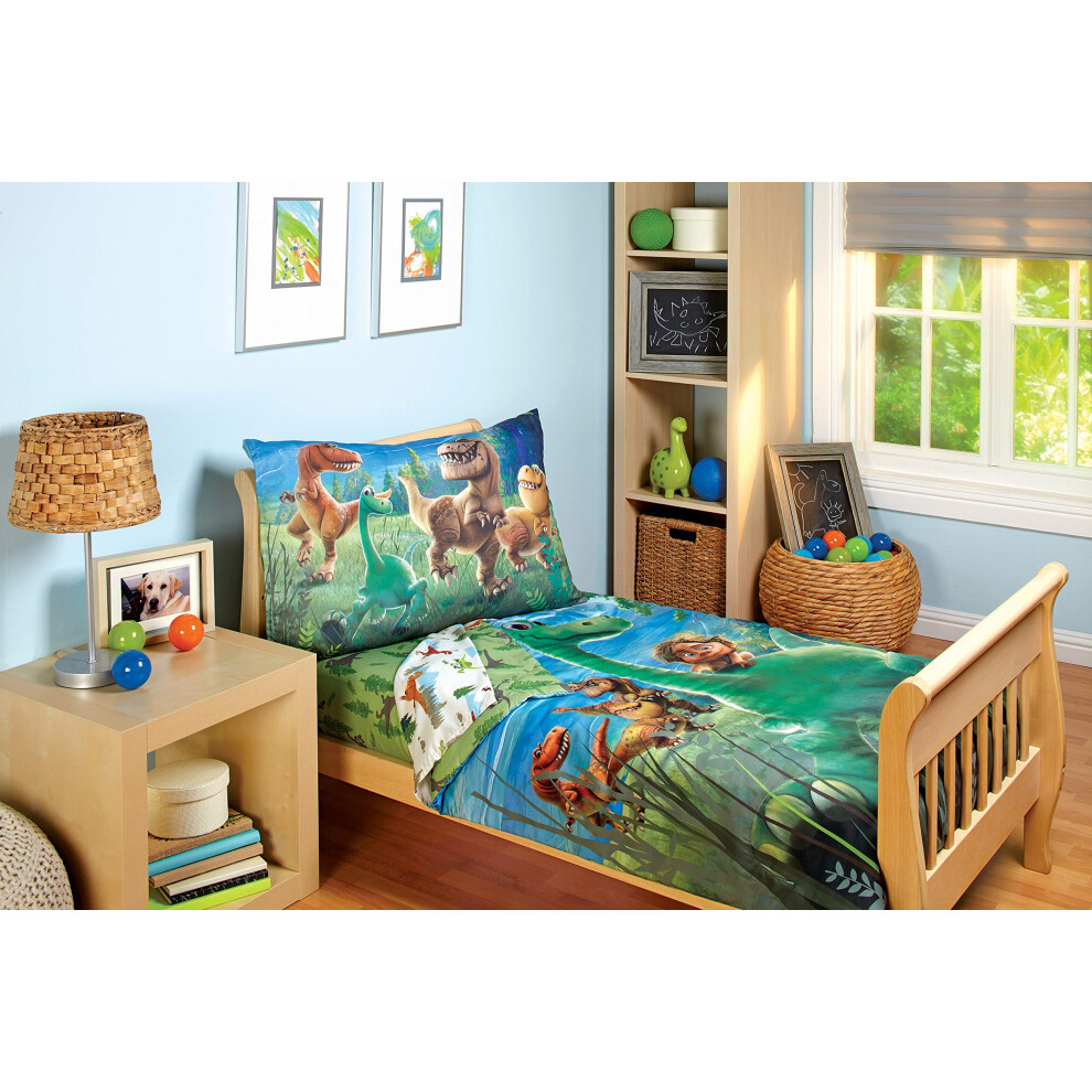 Disney Good Dino Arlo & Friends 4 Piece Toddler Bed Set  Blue  Green