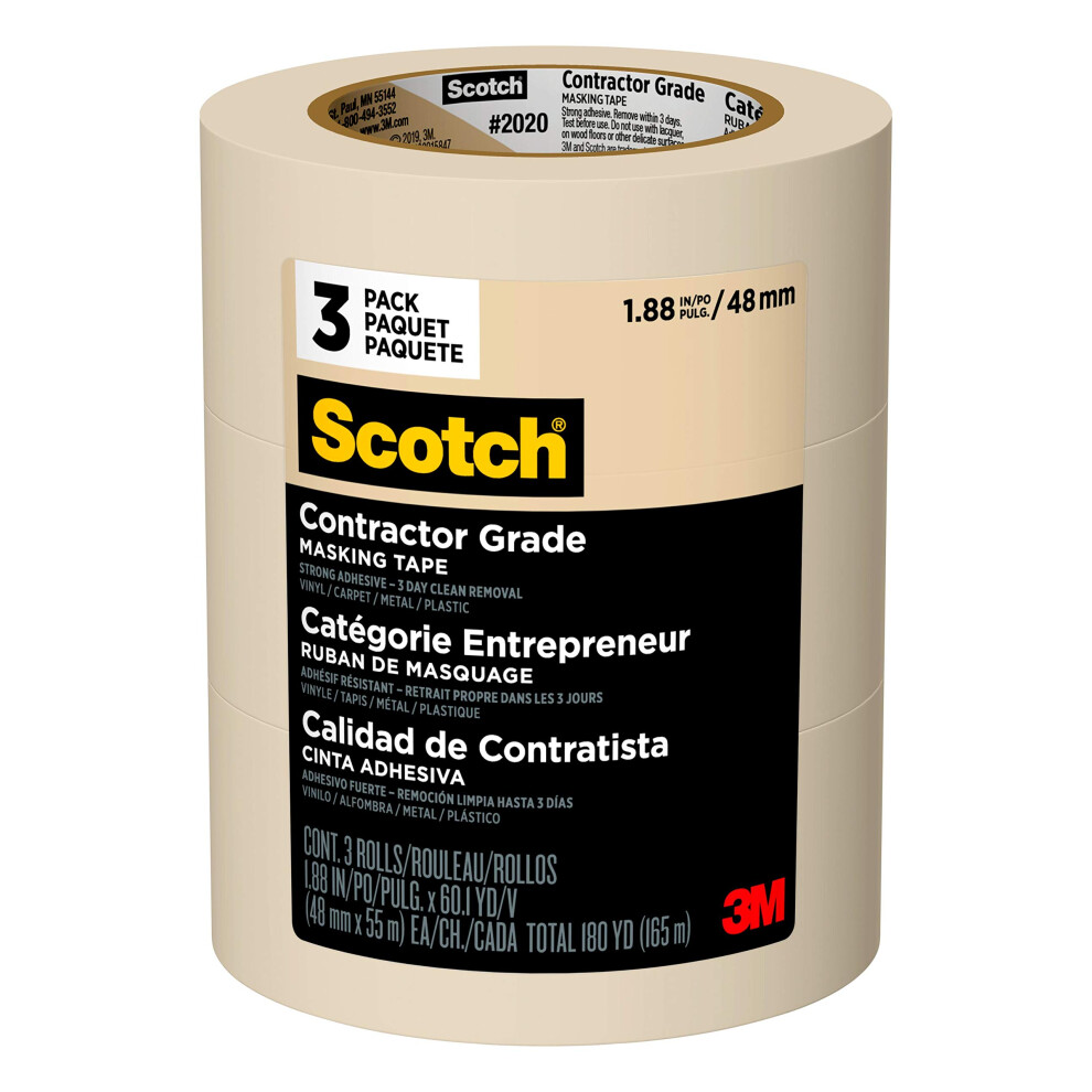 Scotch Painter's Tape Contractor Grade Masking Tape  3 Rolls  1.88 in