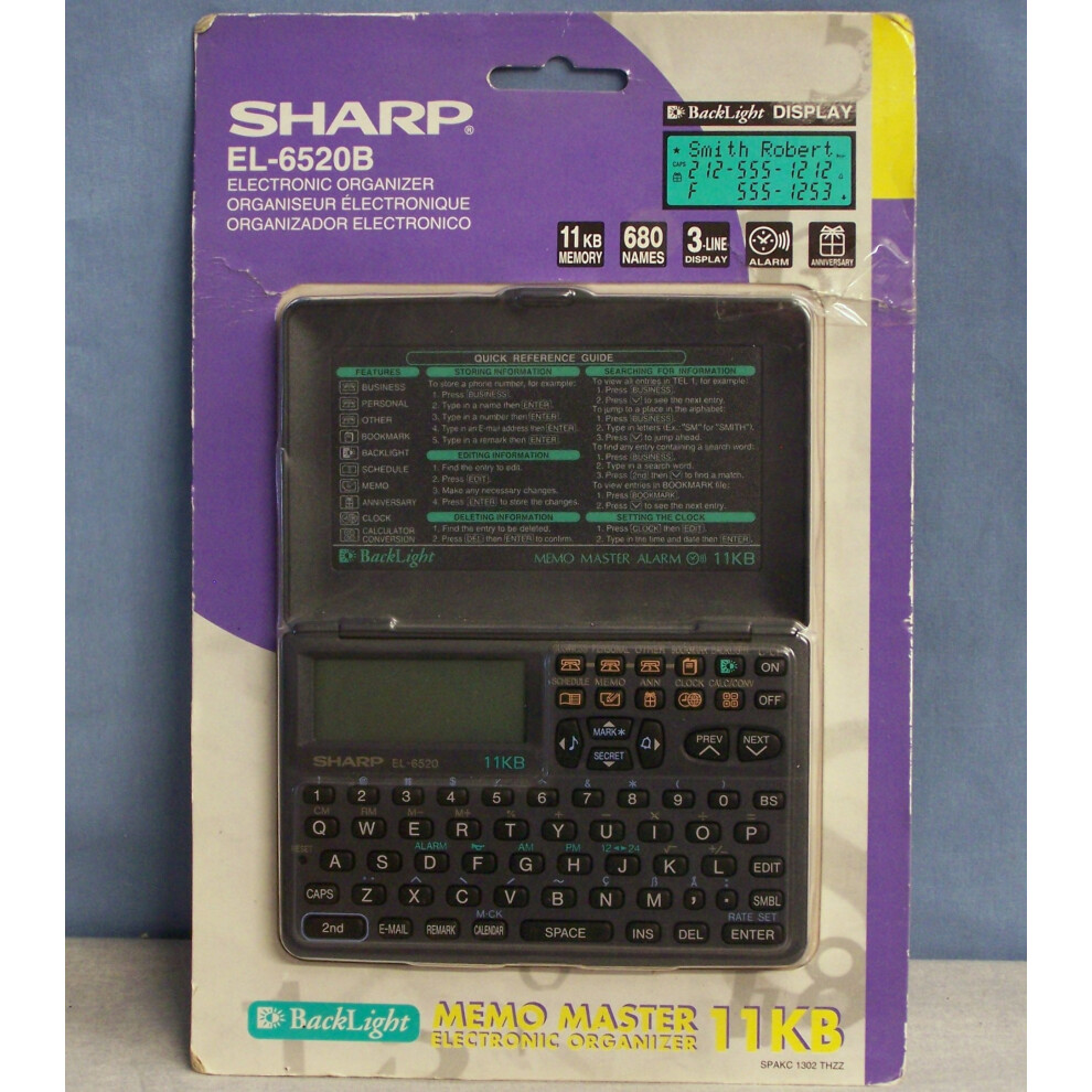 Sharp EL-6520 Memo Master Electronic Organizer Calculator EL-6520B