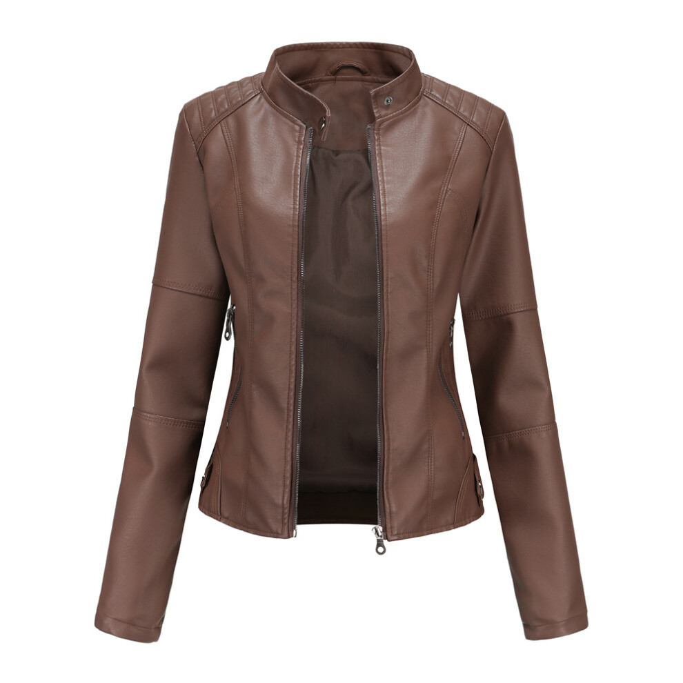 (Coffee, Xs) Womens Motorcycle Lightweight Leather Jacket Short Biker Jackets Brown 6974549653888