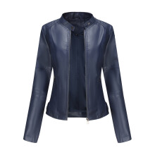 (dark blue, XXXL) Naisten kevyt moottoripyörän nahkatakki, lyhyet pyöräilytakit
