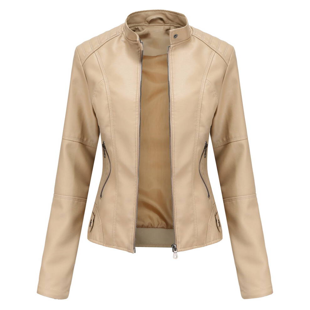 (Apricot, M) Womens Motorcycle Lightweight Leather Jacket - Real Lambskin Short Biker Jackets 6974549654175