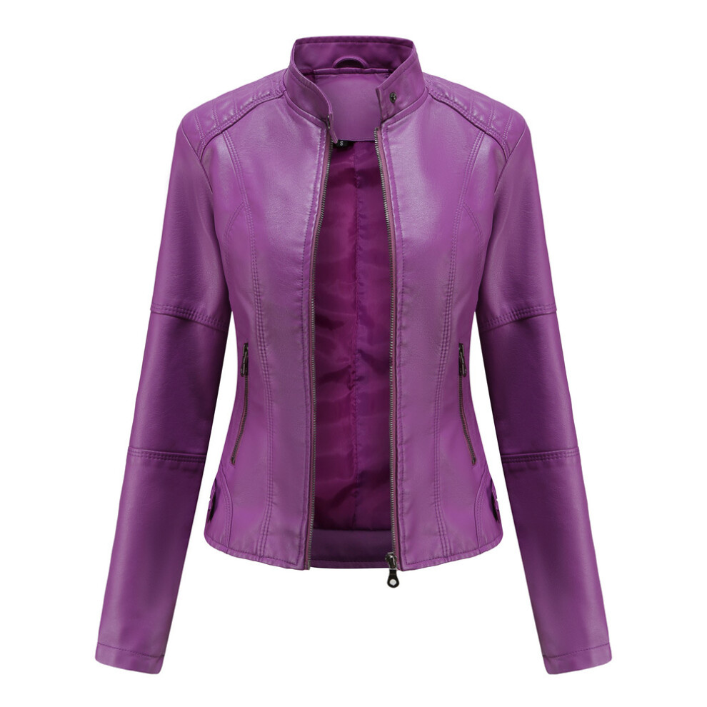 (Violet, L) Womens Motorcycle Lightweight Leather Jacket - Real Lambskin Short Biker Jackets 6974549654243