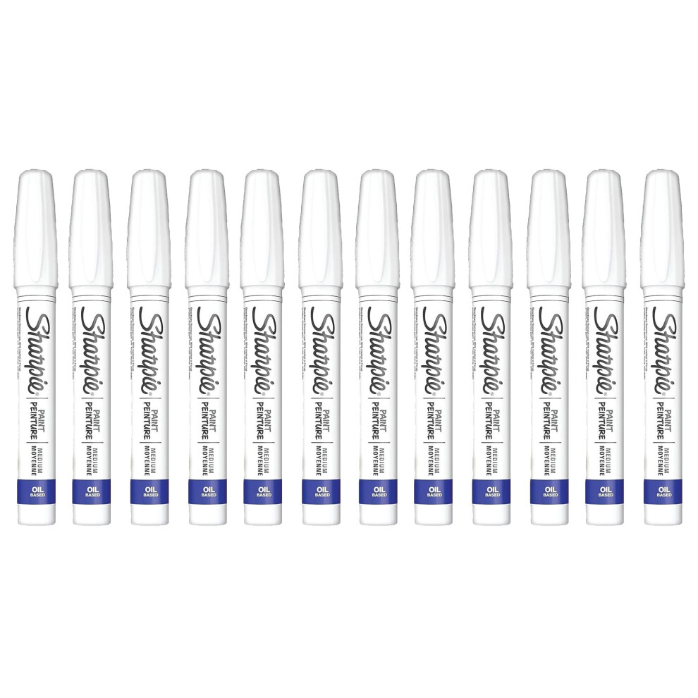 Sharpie Oil-Based Paint Marker  Medium Point  White Ink  Pack of 12