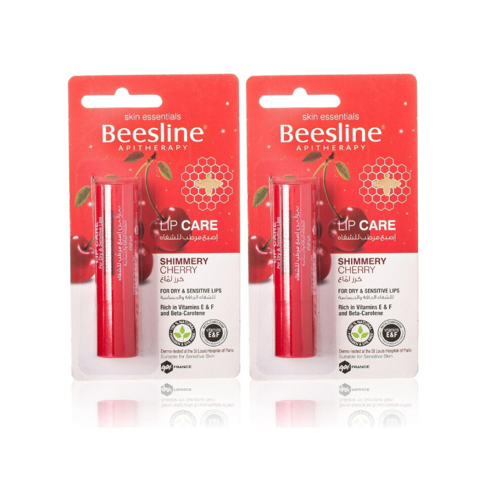 Beesline Lip Care Shimmery Cherry For Dry & Sensitive Lips Balm 4g Pack Of 2 |Rich in Vitamins E & F |Hydrating & Nourishing |Paraben & Dye Free