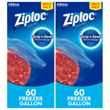 Ziploc Gallon Voedselopslag Vriezer Tassen, Nieuwe Staande Ontwerp, Makkelijk te Vullen, 60 Stuks (2 Verpakkingen)
