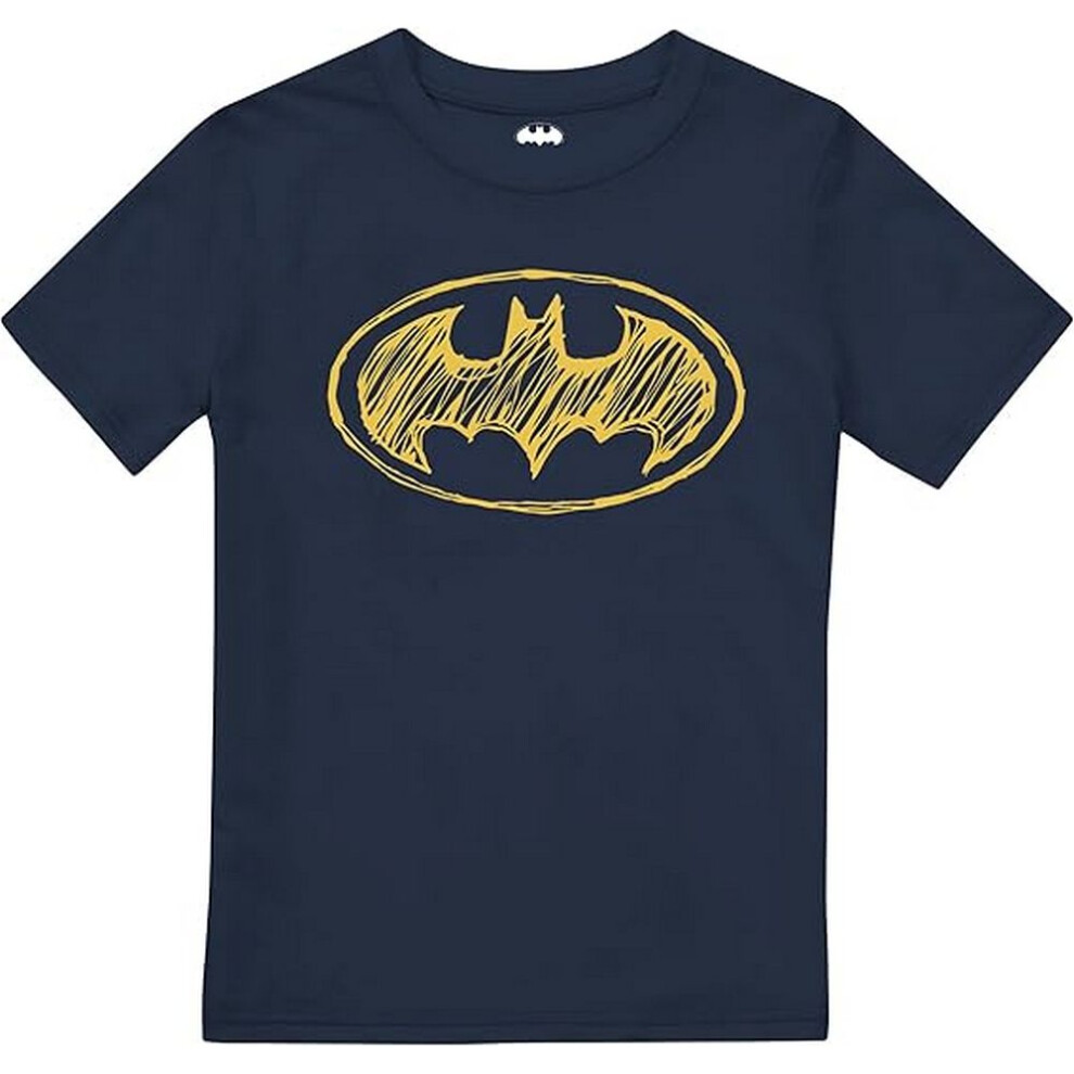 (7-8 Years, Navy) Batman Boys Scratch Logo T-Shirt