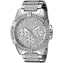 GUESS Stainless Steel Crystal Embellished Bracelet Watch with Day Dat