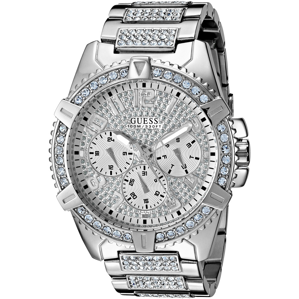 GUESS Stainless Steel Crystal Embellished Bracelet Watch with Day  Dat