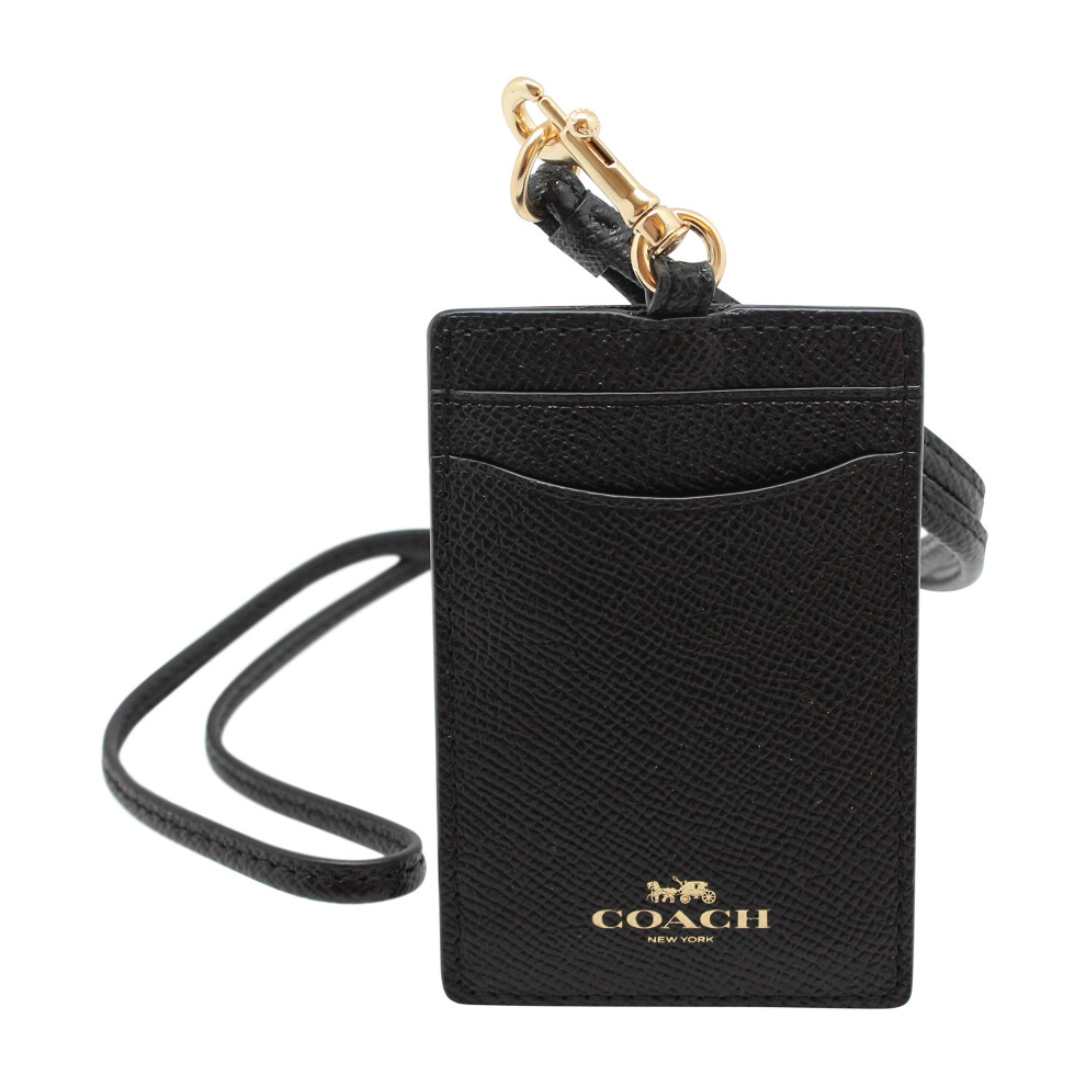 Coach ID Lanyard Badge Holder In Crossgrain Leather (Black/Gold)