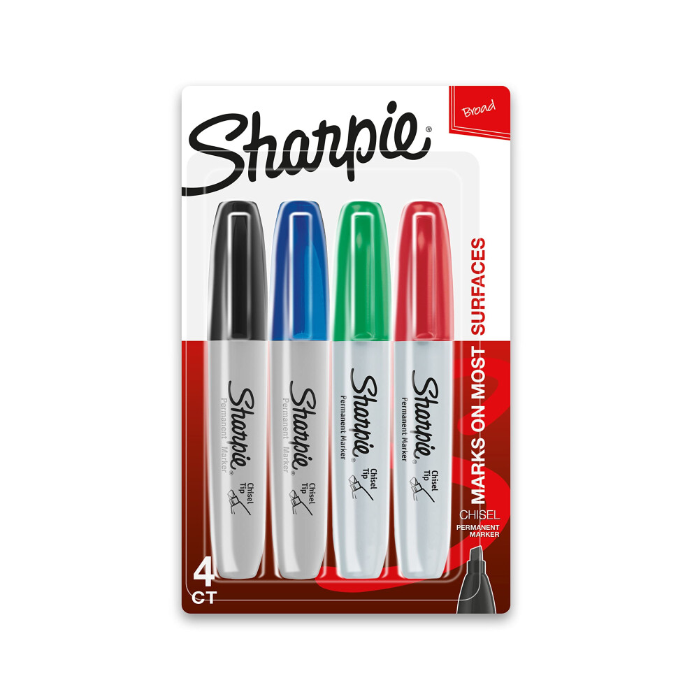 SHARPIE Permanent Markers  Chisel Tip  Classic Colors  4 Count