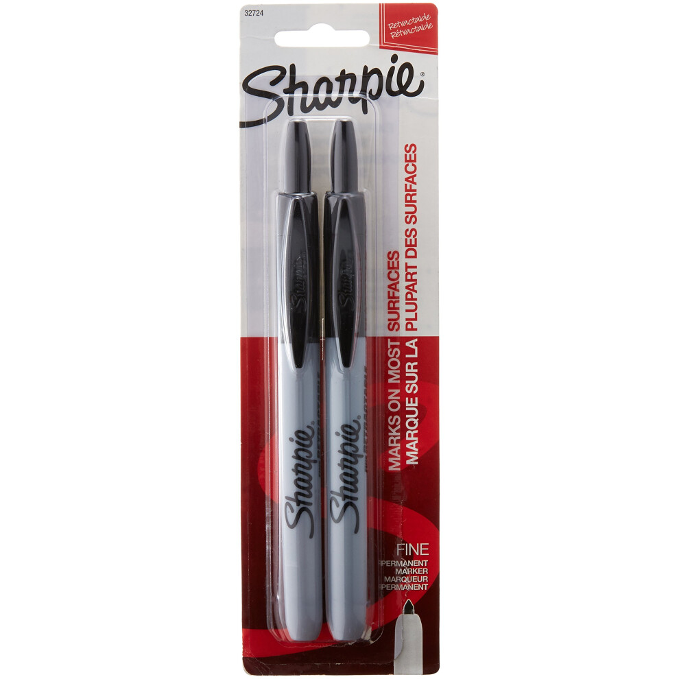 Sharpie 568856 Retractable Permanent Markers Fine Point Black 2/Pack (