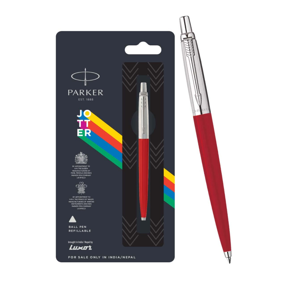 Parker Jotter Standard Red CT (Chrome Trim) Ball Pen   Blue Ink   Fine