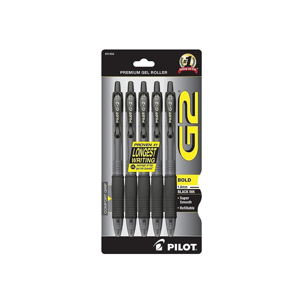 PILOT  G2 Premium Gel Roller Pens  Bold Point 1 mm  Pack of 5  Black