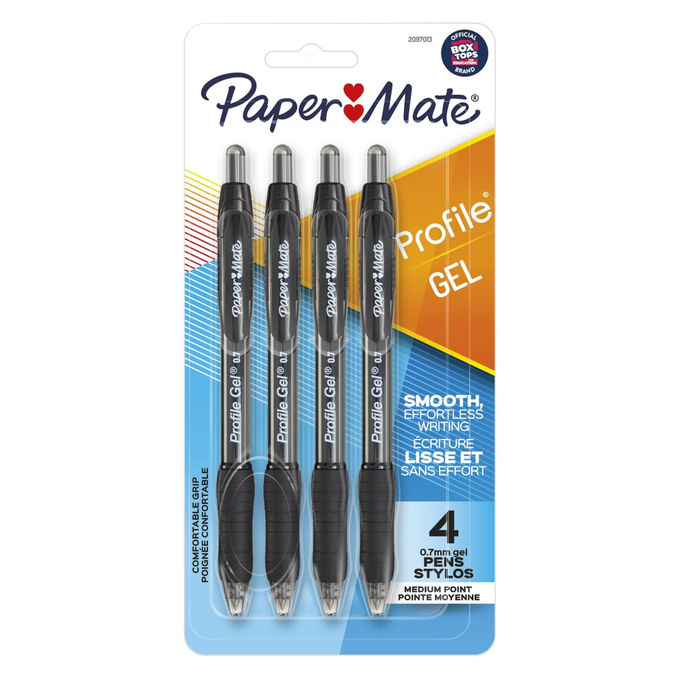 Paper Mate Gel Pen  Profile Retractable Pen  0.7mm  Black  4 Count