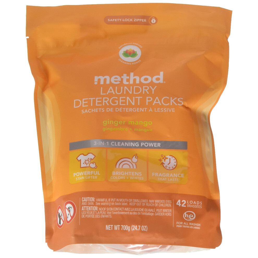 Method Laundry Detergent Packs  Ginger Mango  42 Loads  24.7 oz (700 g