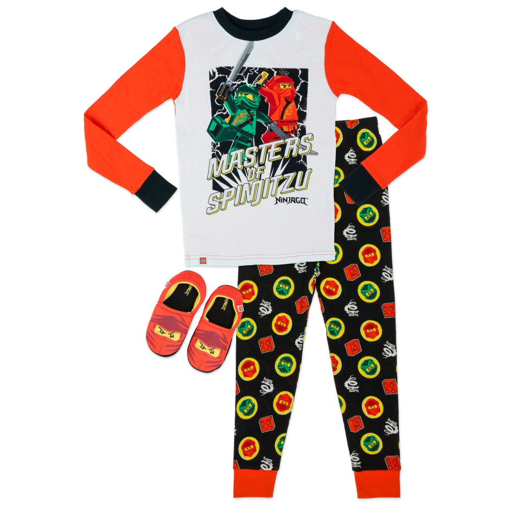 LEGO Ninjago Boys 2 Piece Cotton Pajamas with Slippers  Size 4 Red