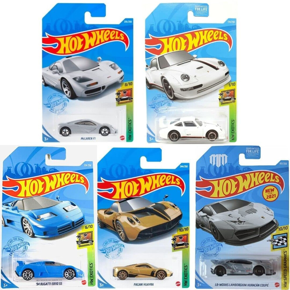 Hot Wheels Super Car Exotics Madness 5 Pack Random Diecast Bundle Set