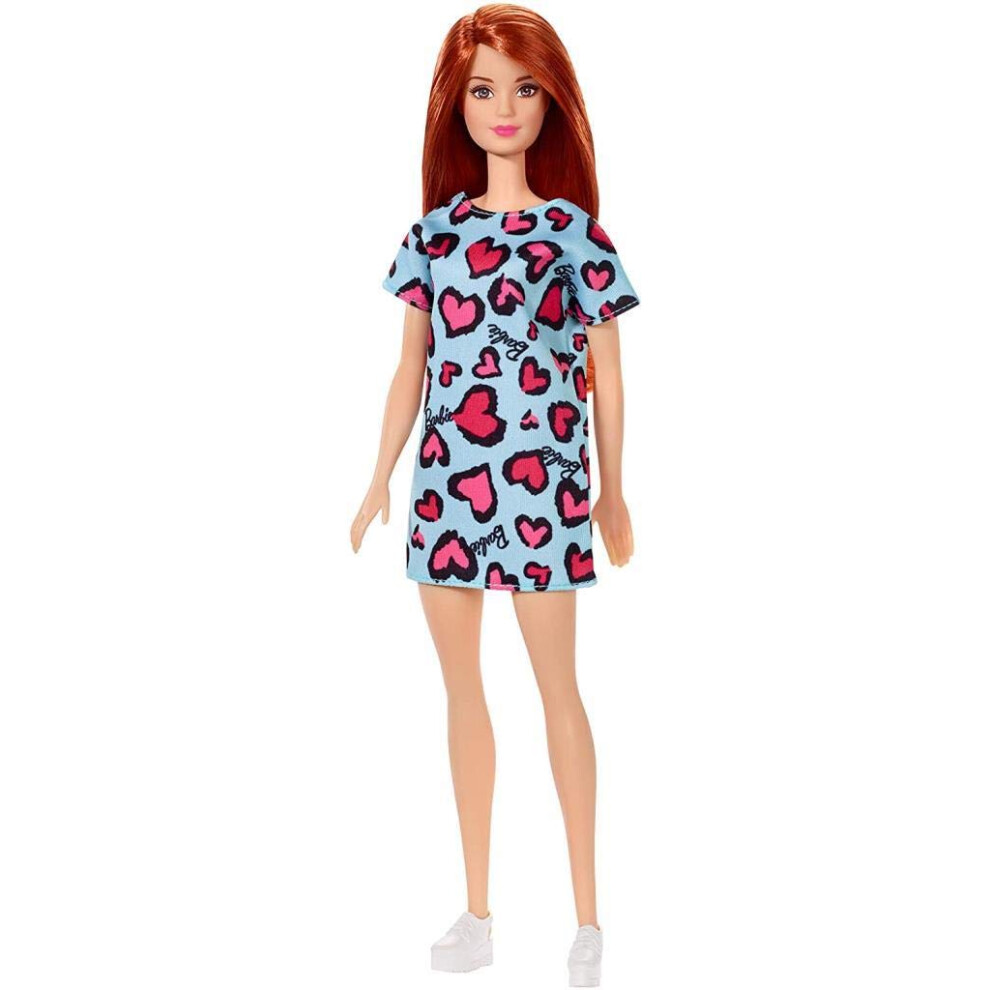 Barbie Doll  Red Hair  Wearing Yellow and Purple Heart-Print Dress and