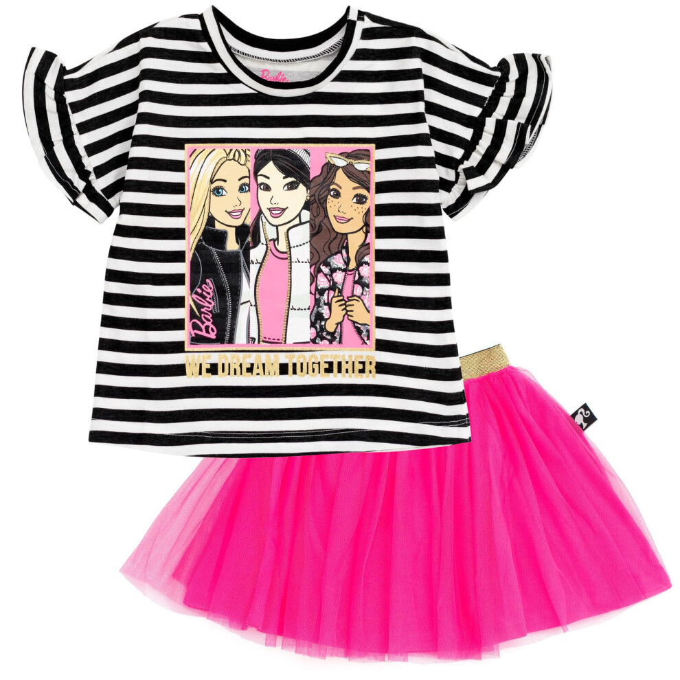 Barbie Toddler Girls T-Shirt and Mesh Tutu Black/Pink 4T