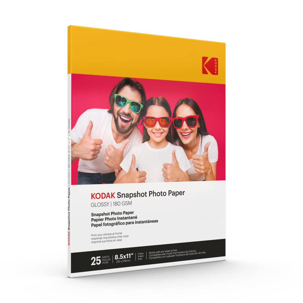 KODAK Photo Paper Gloss 8.5 X 11 SNAPSHOT 25 count  48lb-180 g/m 2 - 8