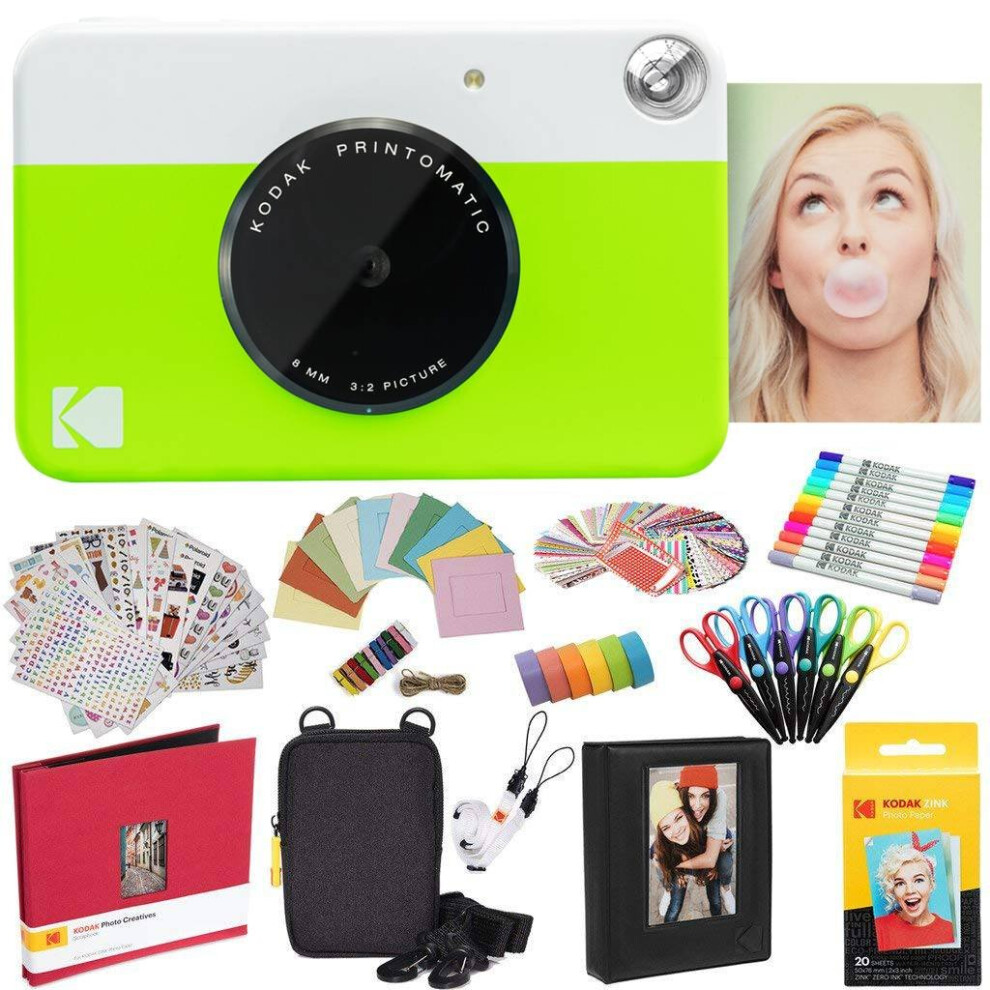 KODAK Printomatic Instant Camera (Green) All-in-Bundle + Zink Paper (2