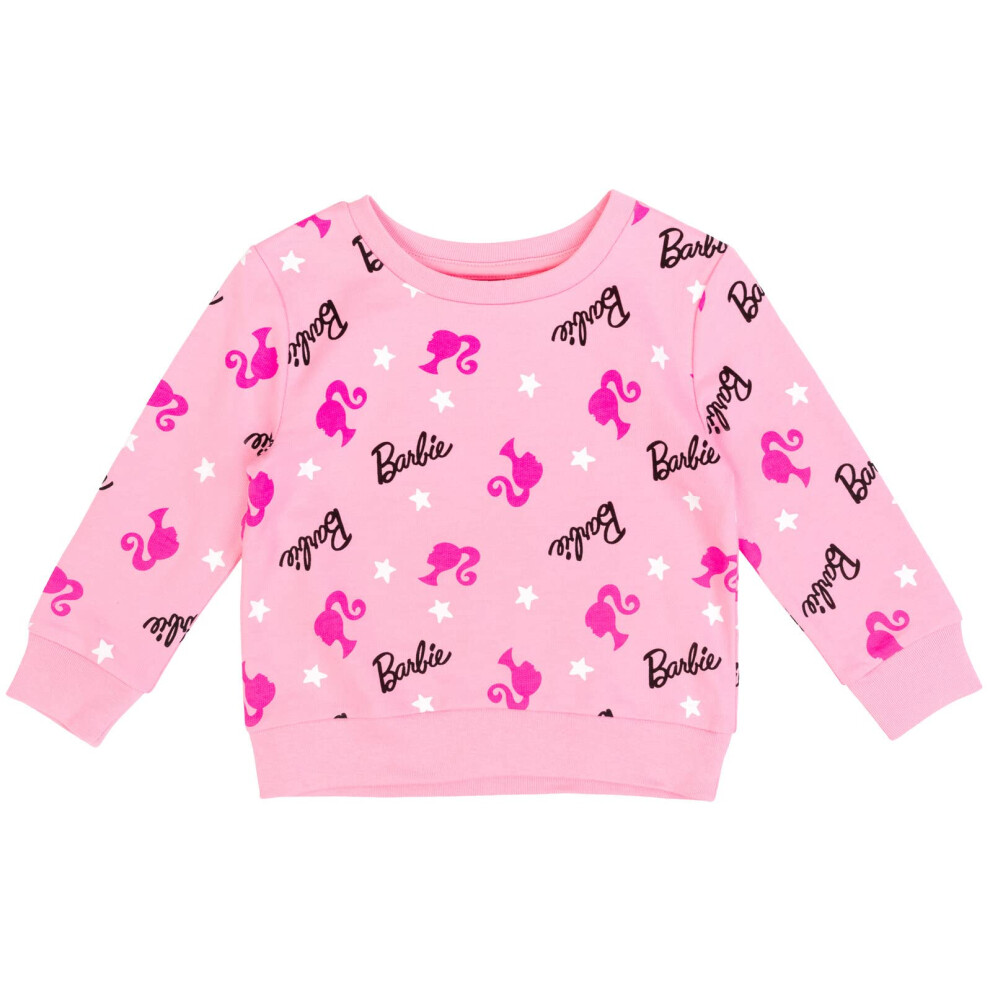 Barbie Big Girls French Terry Pullover Sweatshirt Pink 10-12