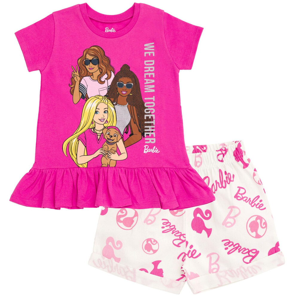 Barbie Toddler Girls Peplum T-Shirt and Twill Shorts Outfit Set Logo H