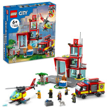 Set LEGO City Stazione dei Vigili del Fuoco 60320 con Garage, Elicottero e Camion dei Pompieri