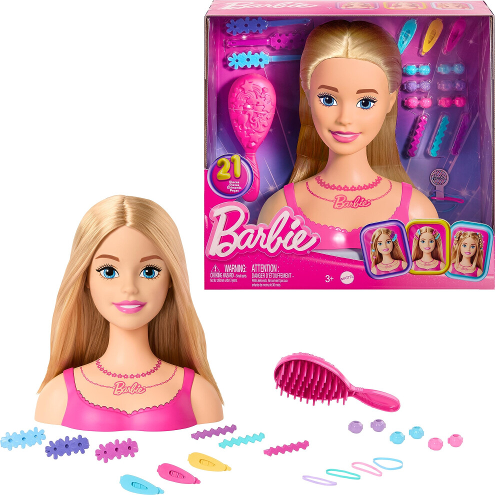 Barbie Doll Styling Head  Blond Hair with 20 Colorful Accessories  Dol