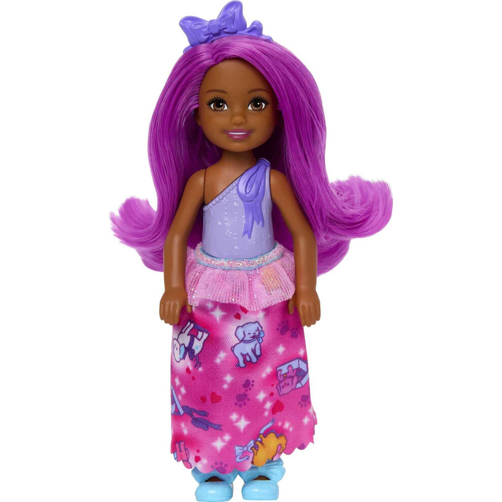 Barbie Dreamtopia Chelsea Royal Doll with Pink Hair & Purple Bow Headb