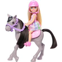 Barbie Chelsea -nukke- ja -hevoslelusarja, joka sislt kyprtarvikkeen ja satulanukkeja polvissa ratsastamaan harmaalla ponilla