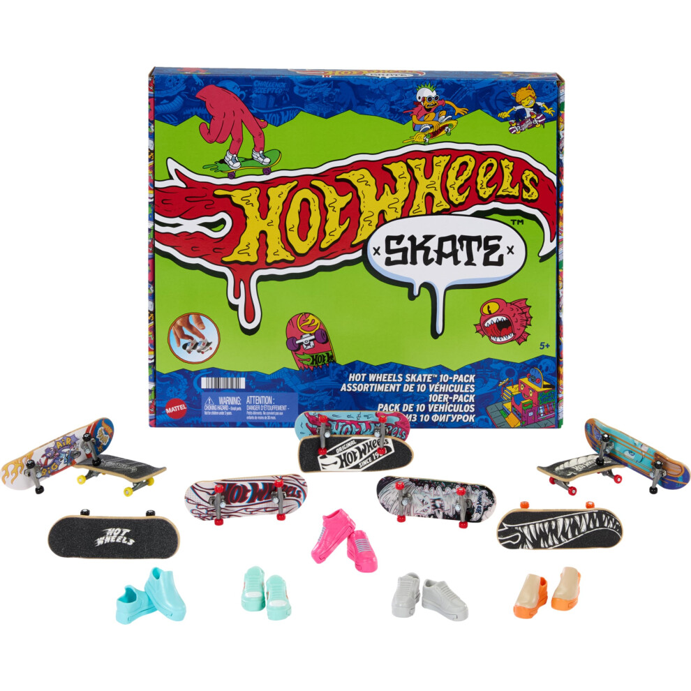 Hot Wheels Skate Fingerboards 10-Pack  Set of 10 Finger Skateboards wi