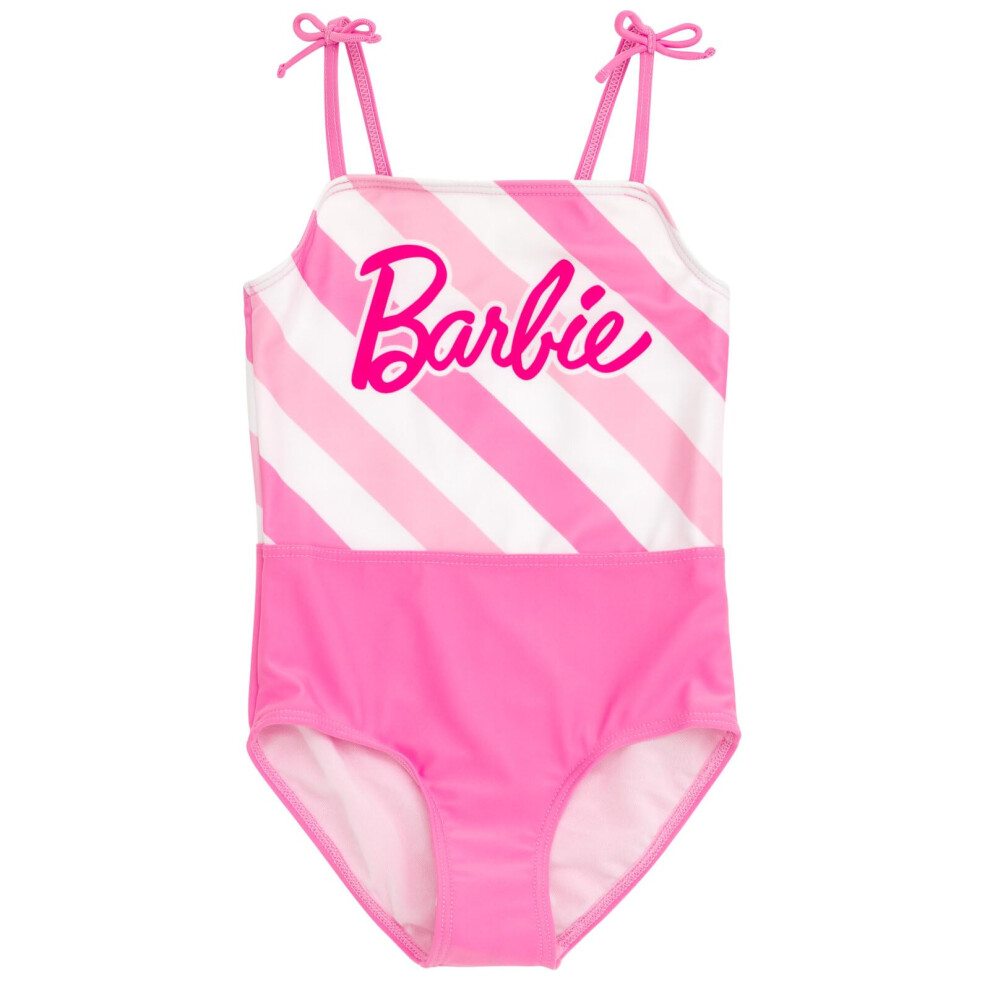 Barbie Little Girls One Piece Bathing Suit 7-8 Pink/White