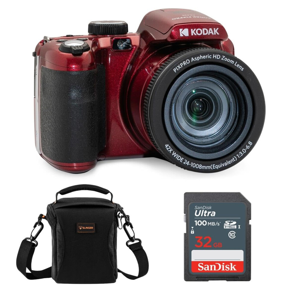 Kodak PIXPRO AZ425 Astro Zoom 20MP Full HD Digital Camera  Red  Bundle