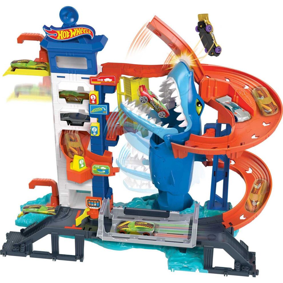 Hot Wheels City Toy Car Track Set Attacking Shark Escape Playset With